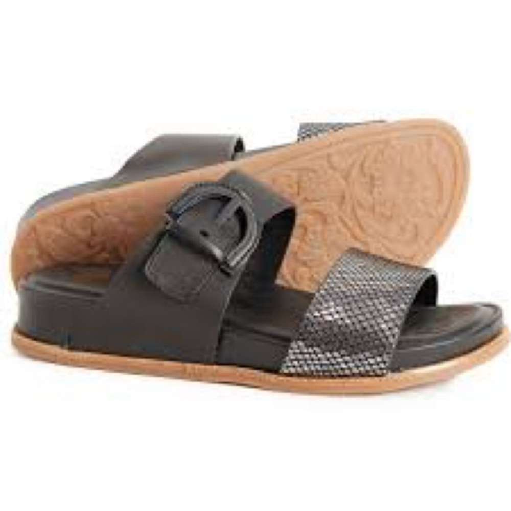 Sofft Women's Black Leather Amalfi Slide Wedge Sandals - Size 9.5